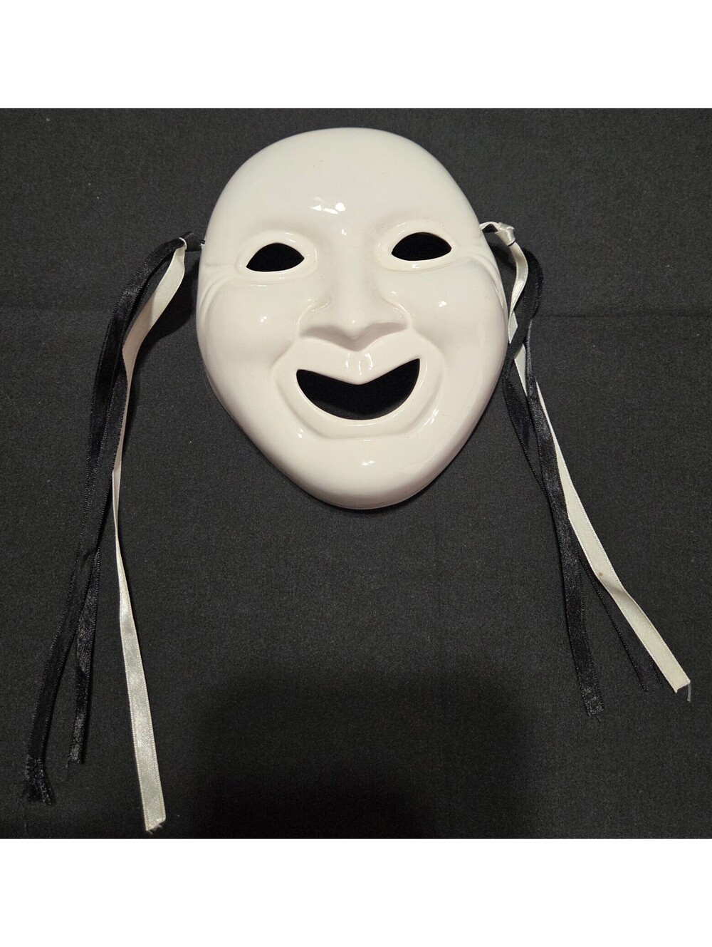 White Ceramic Mask with Black and White Ribbon Ties Made in Taiwan